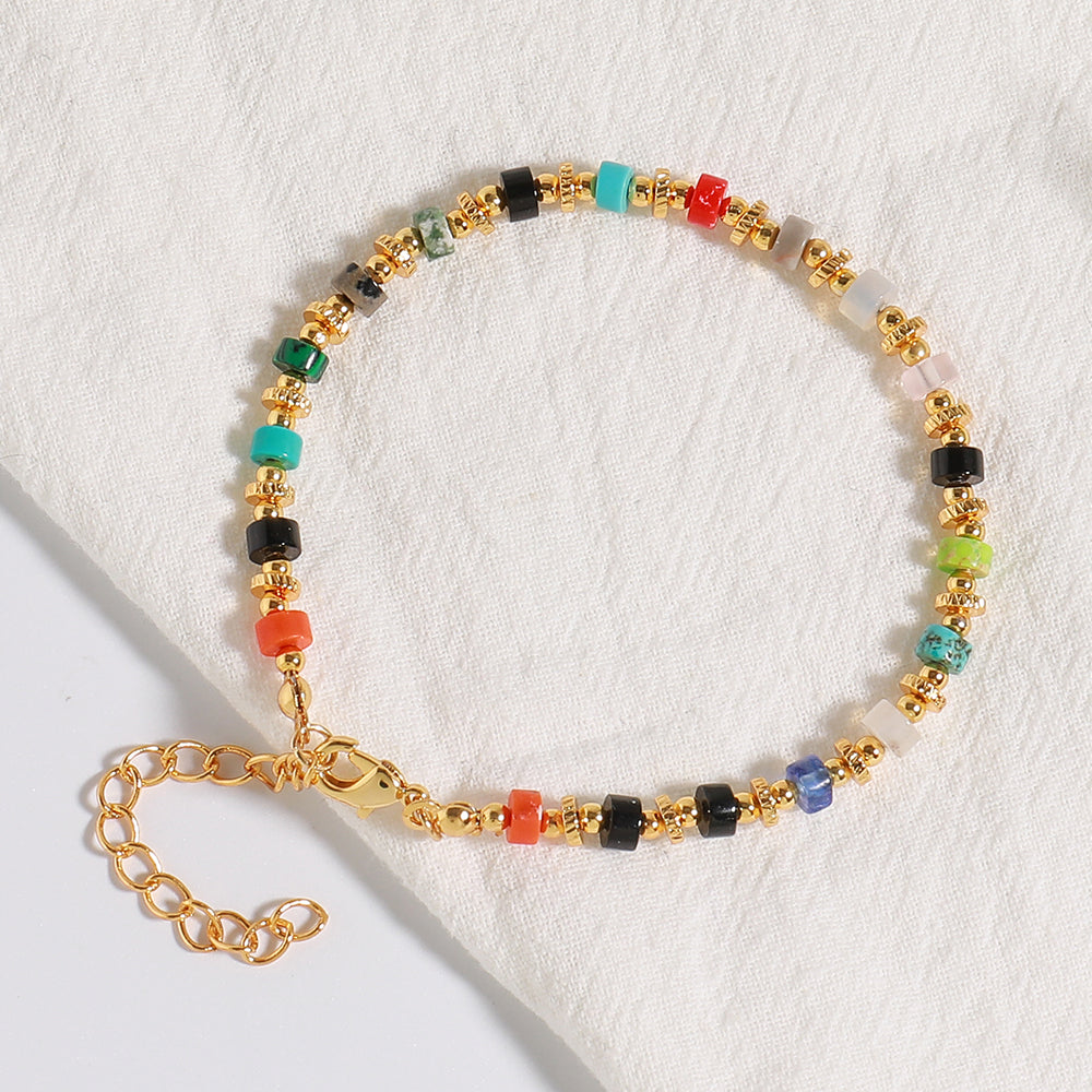 Boho Multicolor Natural Stone Beaded Bracelet | Gold Plated Niche Designer Stacking Bracelet